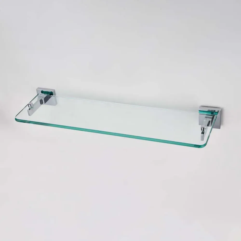 Single Shelf Glass Bathroom Rack with Brackets - Clear