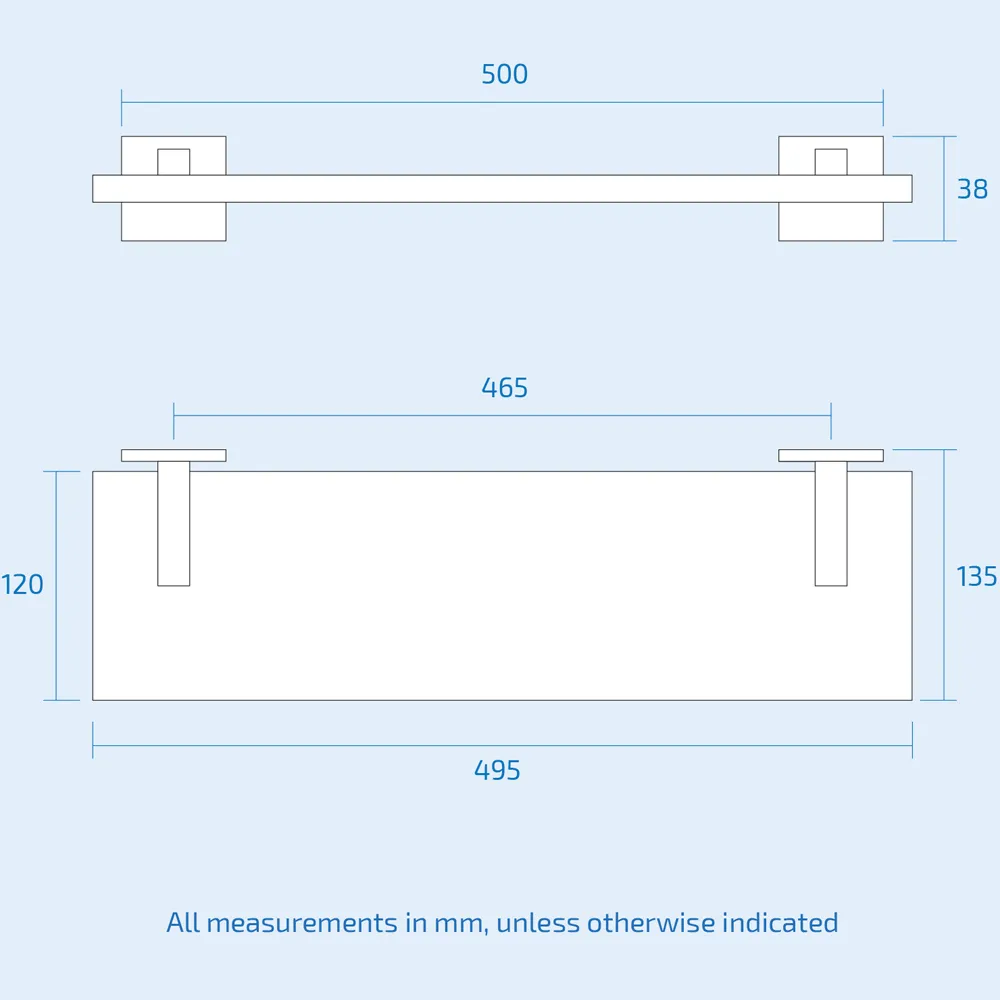 Single Shelf Glass Bathroom Rack with Brackets - Clear