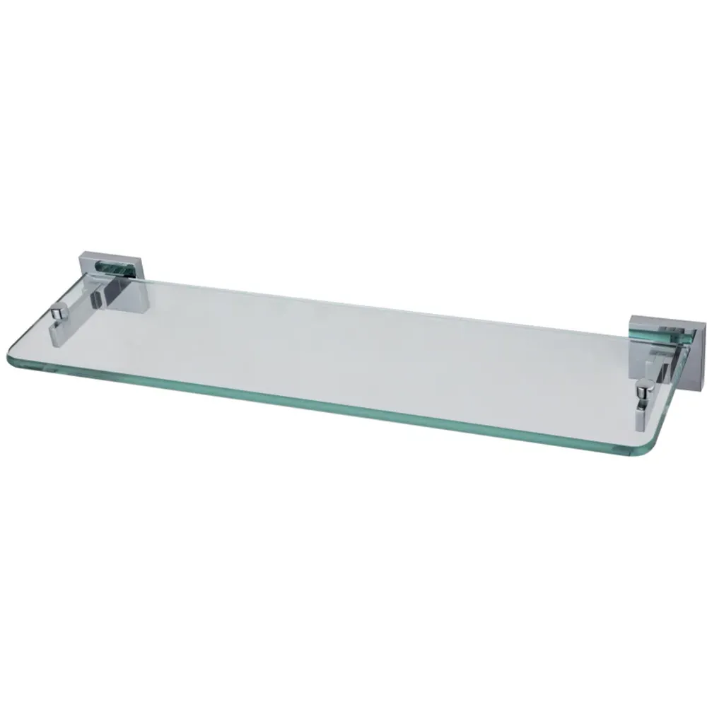 Single Shelf Glass Bathroom Rack with Brackets - Clear image