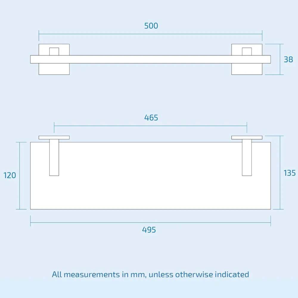 Single Shelf Glass Bathroom Rack with Matte Black Brackets - Clear