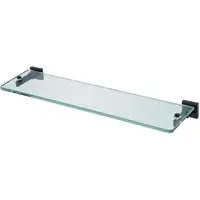 Single Shelf Glass Bathroom Rack with Matte Black Brackets - Clear