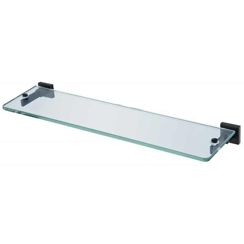 Single Shelf Glass Bathroom Rack with Matte Black Brackets - Clear