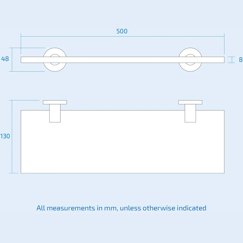 Single Shelf Glass Bathroom Rack with Round Chrome Brackets - Clear