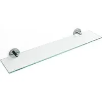 Single Shelf Glass Bathroom Rack with Round Chrome Brackets - Clear