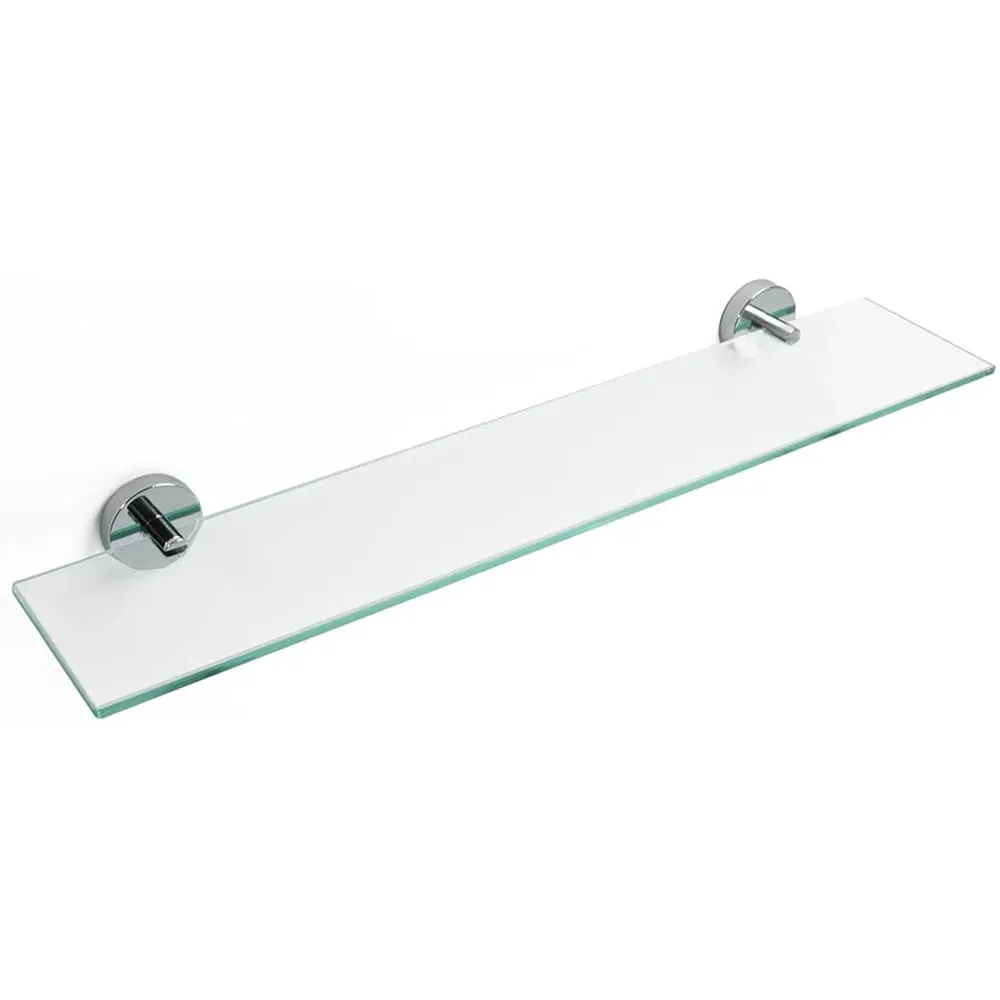 Single Shelf Glass Bathroom Rack with Round Chrome Brackets - Clear image