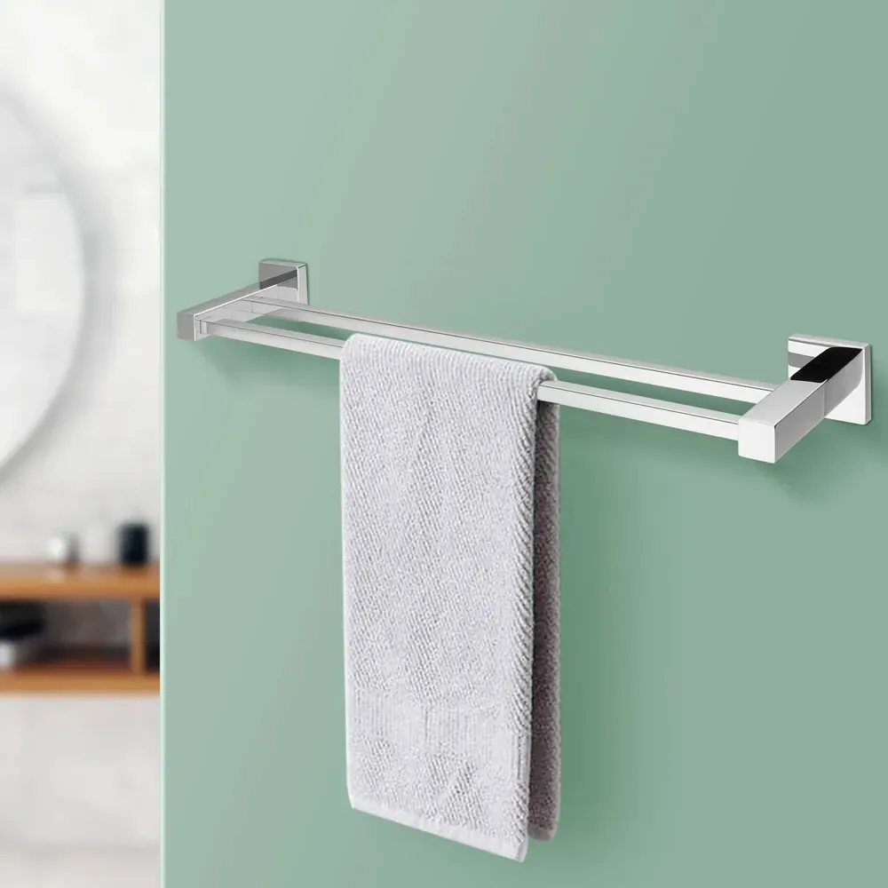 Square Double Towel Rail - Silver, Chrome