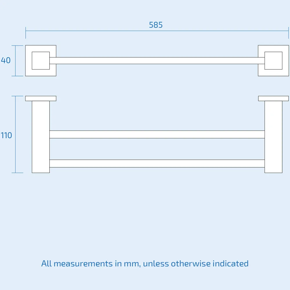 Square Double Towel Rail - Silver, Chrome