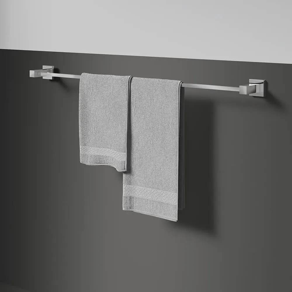Square Single Towel Rail - Silver, Chrome