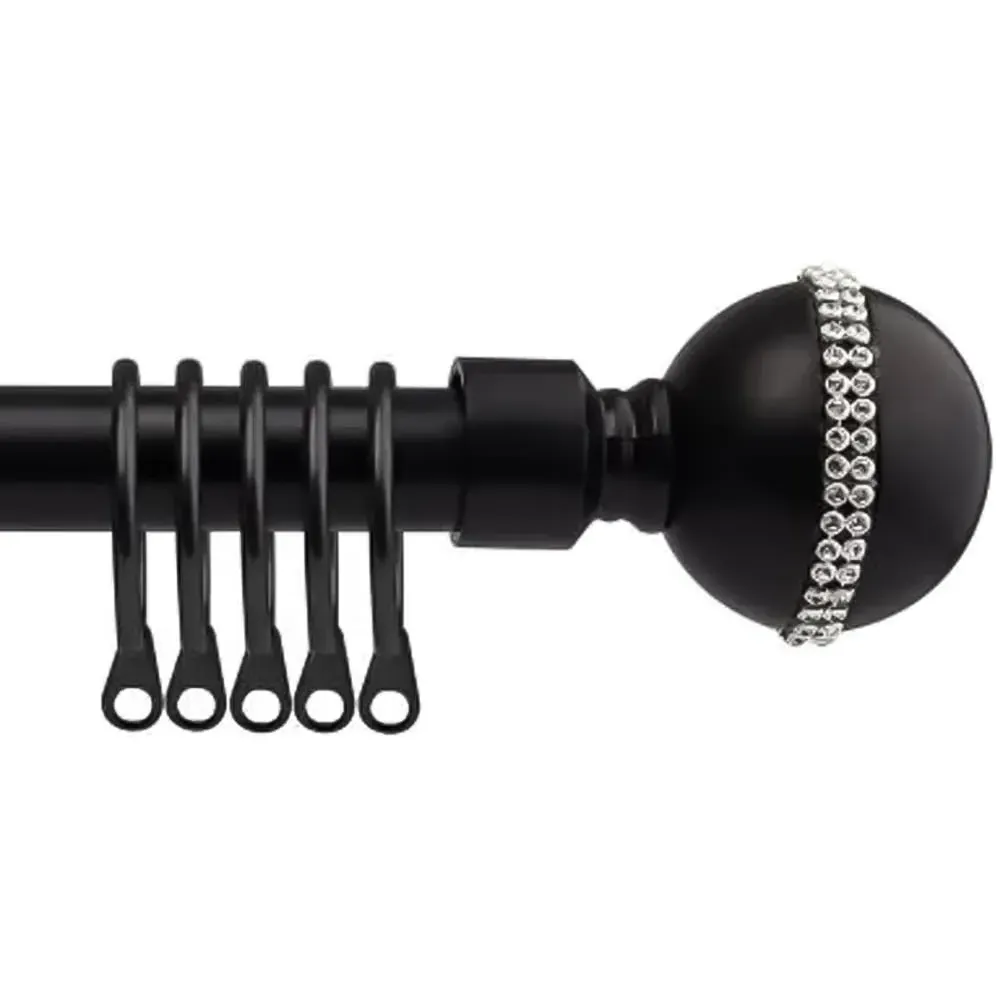 Extendable Bejewelled Metal Curtain Pole - Black