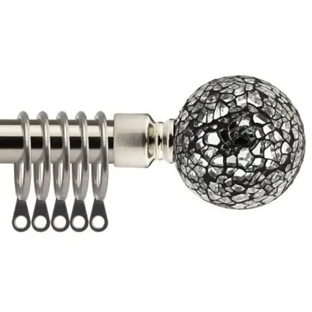 Extendable Curtain Pole with Mirrored Finials - Silver, Metal