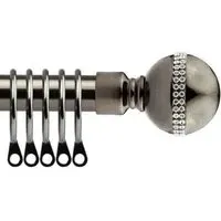 Extendable Silk Bejewelled Metal Curtain Pole - Black