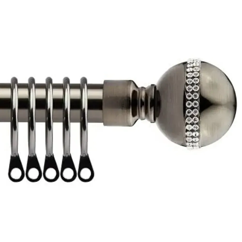 Extendable Silk Bejewelled Metal Curtain Pole - Black