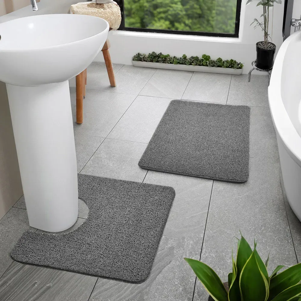 Spaghetti Bath Mat and Pedestal Set - Grey, PVC