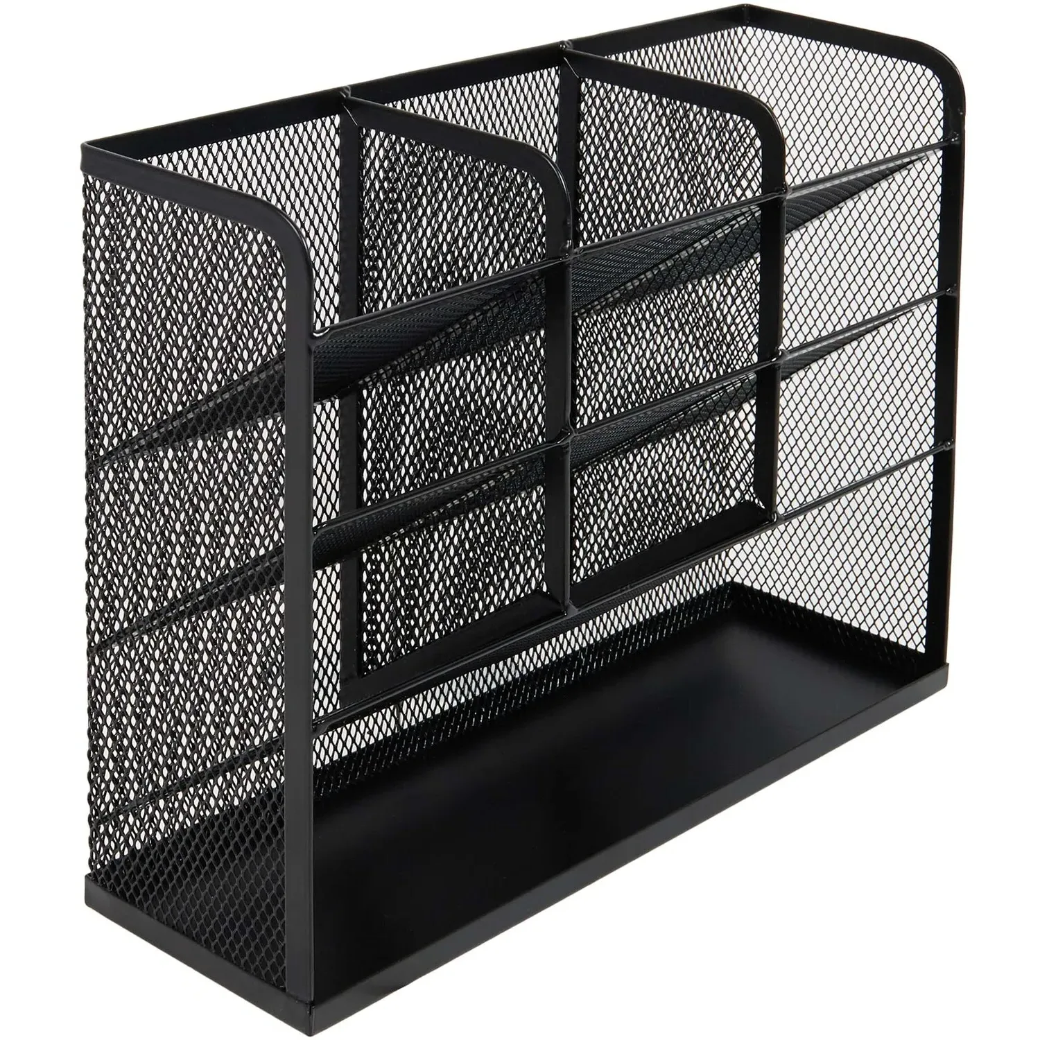 10 Compartment Mesh Desk Organiser - Black