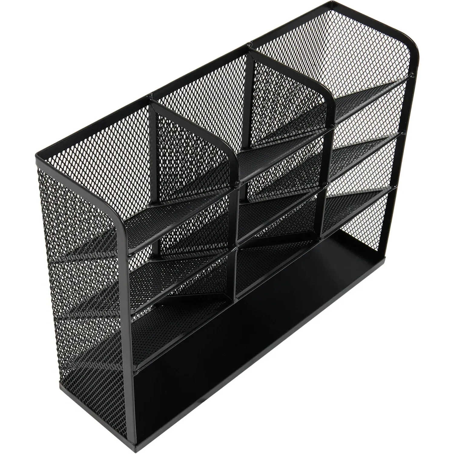 10 Compartment Mesh Desk Organiser - Black