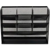 10 Compartment Mesh Desk Organiser - Black