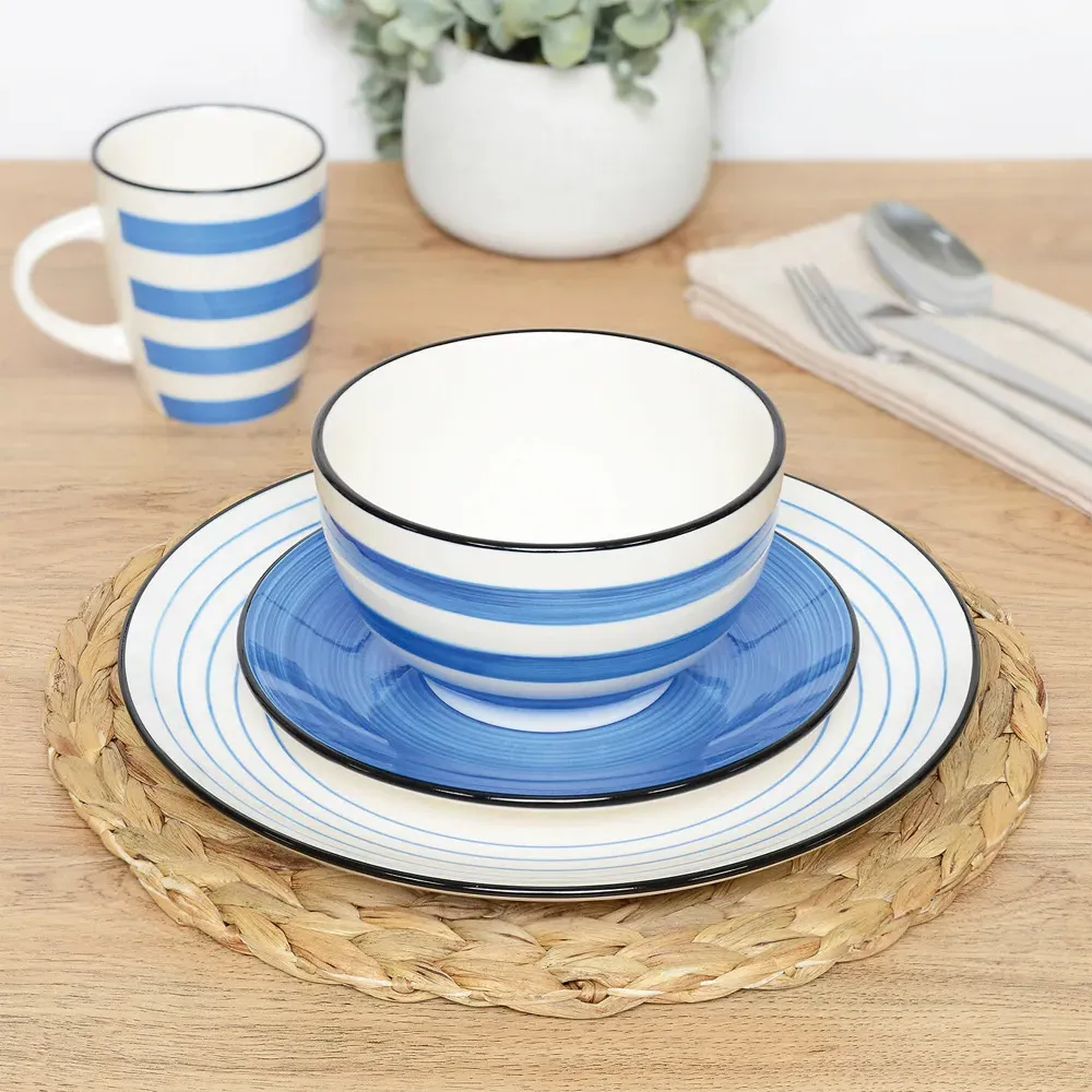 12 Piece Handpainted Spinwash Dinner Set - Blue