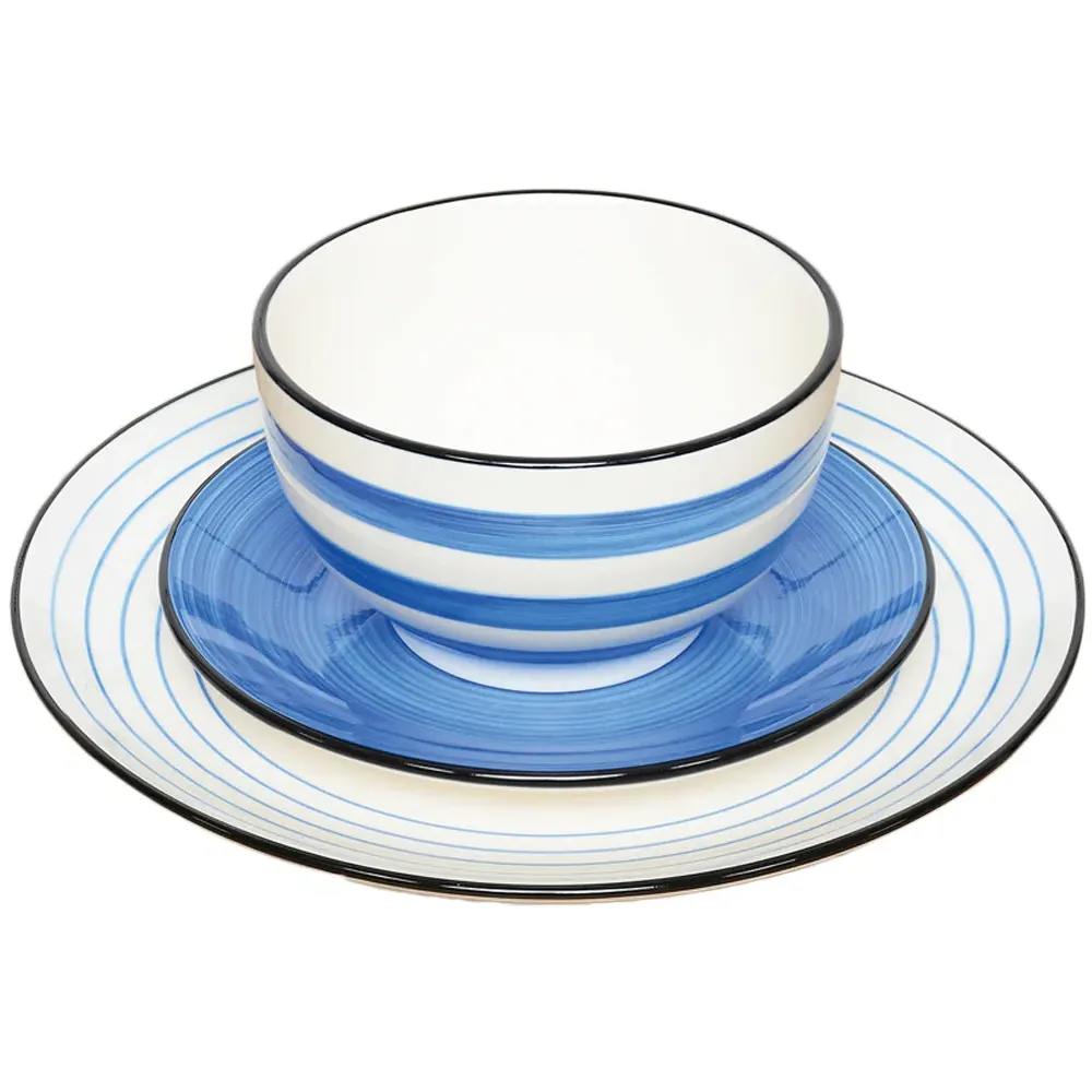 12 Piece Handpainted Spinwash Dinner Set - Blue