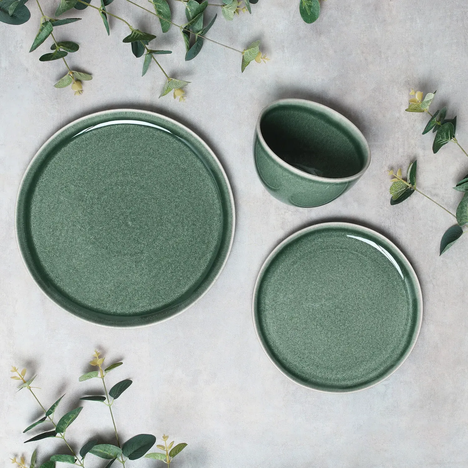 12 Piece Reactive Glaze Dinner Set - Green