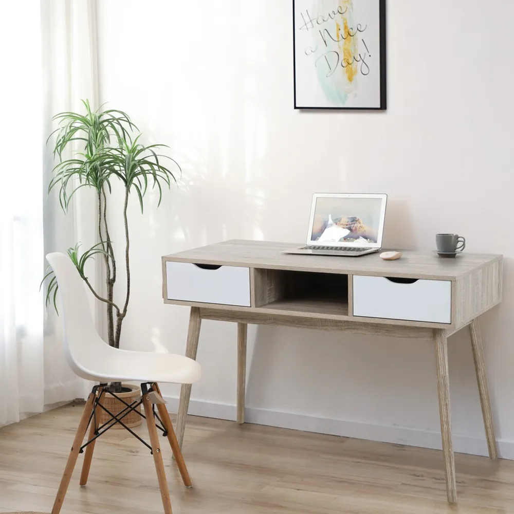 2 Drawer Computer Desk - White, Light Oak