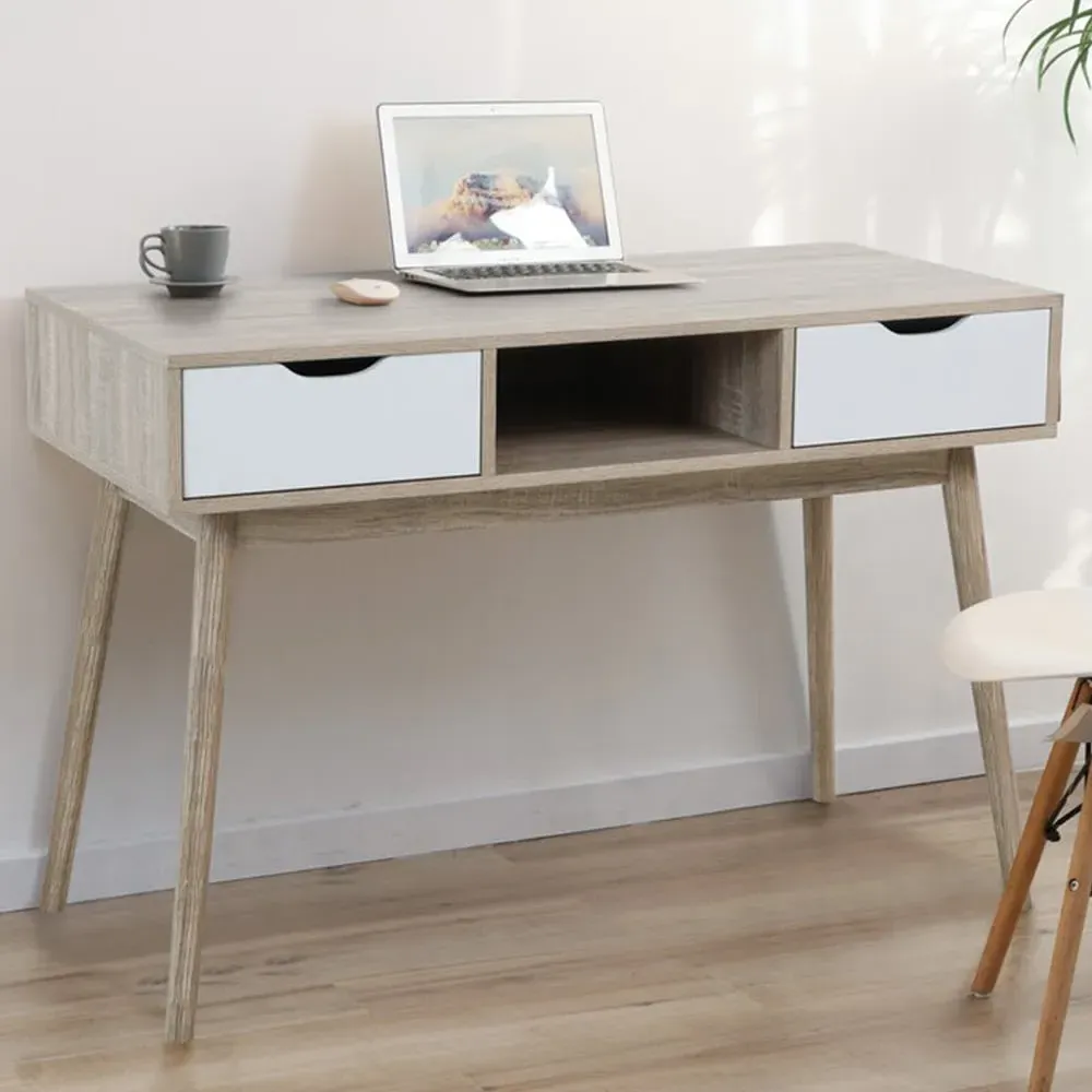 2 Drawer Computer Desk - White, Light Oak image