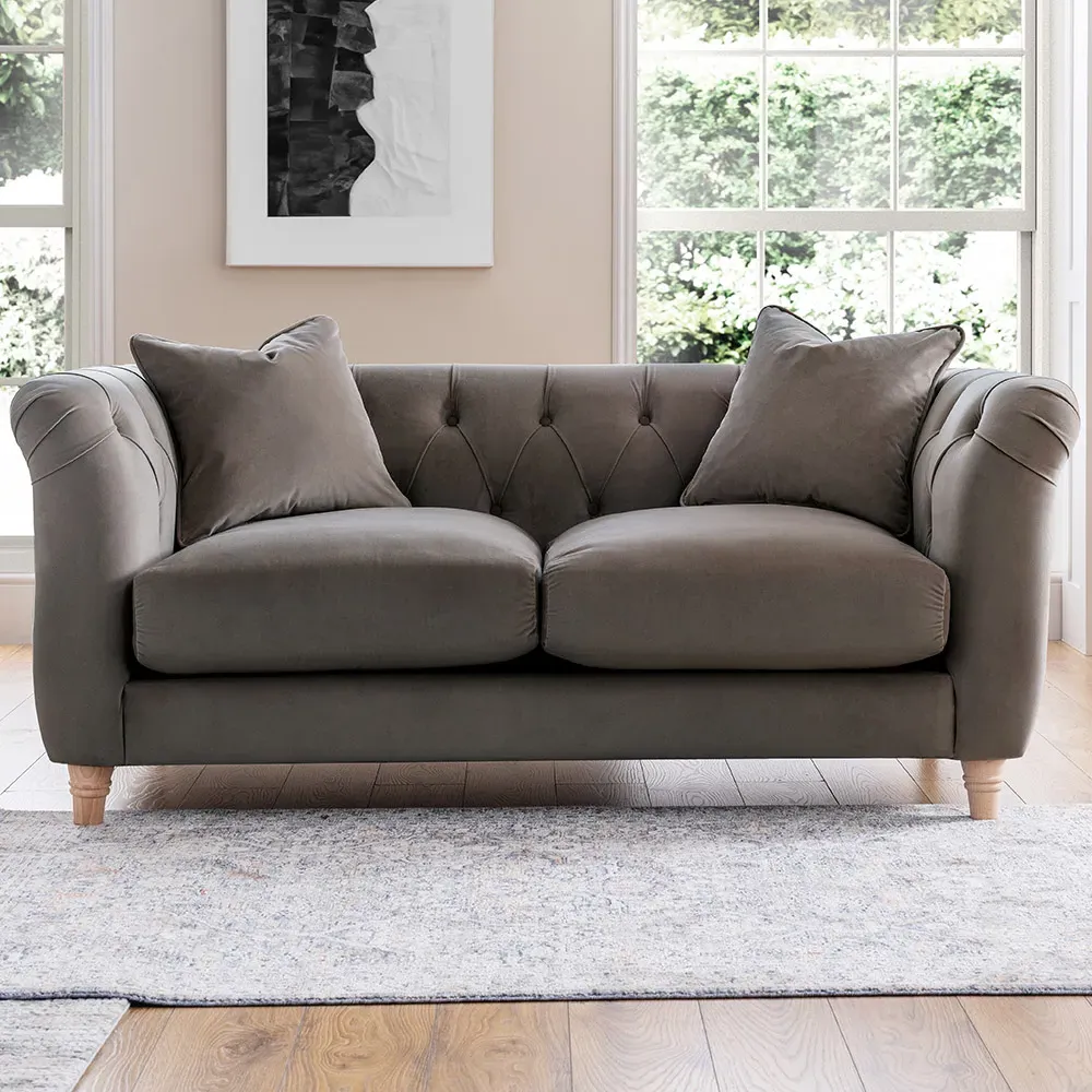 2-Seater Sofa - Mushroom, Velvet