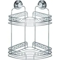 2 Shelf Geo Corner Bathroom Wall Basket - Chrome