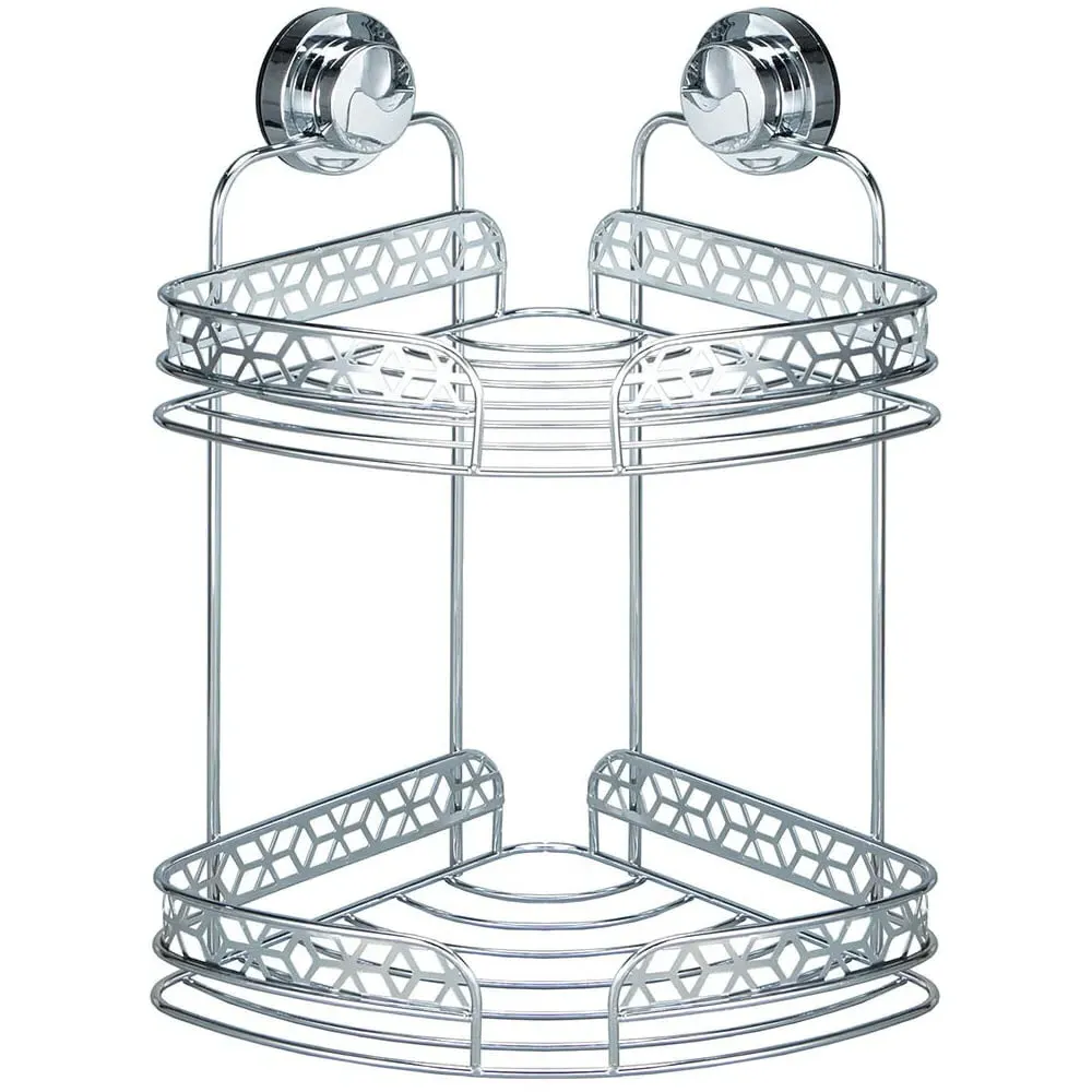 2 Shelf Geo Corner Bathroom Wall Basket - Chrome