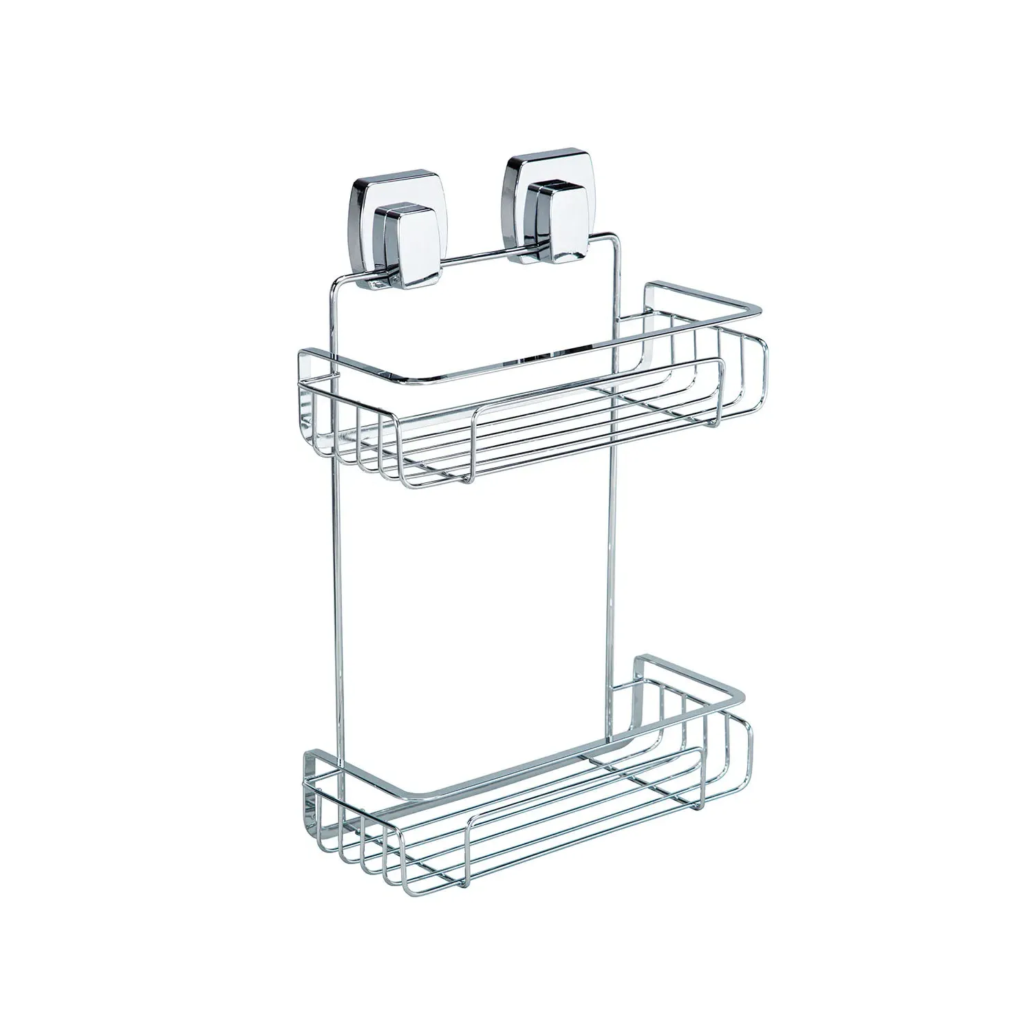 2 Shelf Square Suction Bathroom Rack - Chrome