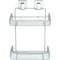 2 Shelf Square Suction Bathroom Rack - Chrome