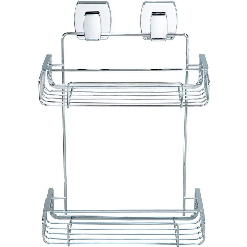 2 Shelf Square Suction Bathroom Rack - Chrome
