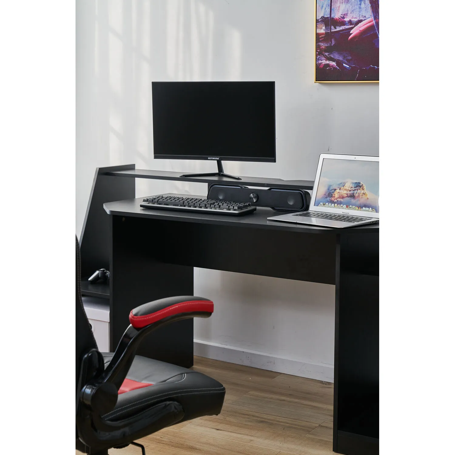 2 Tier Gaming Desk with Storage - Black