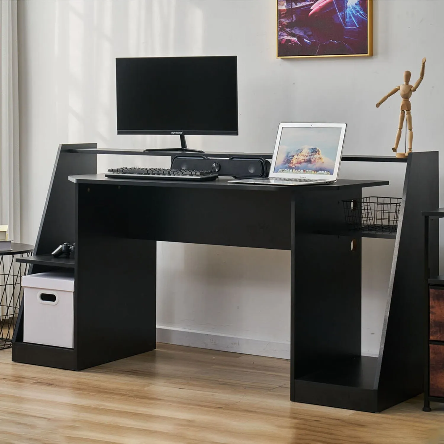 2 Tier Gaming Desk with Storage - Black image