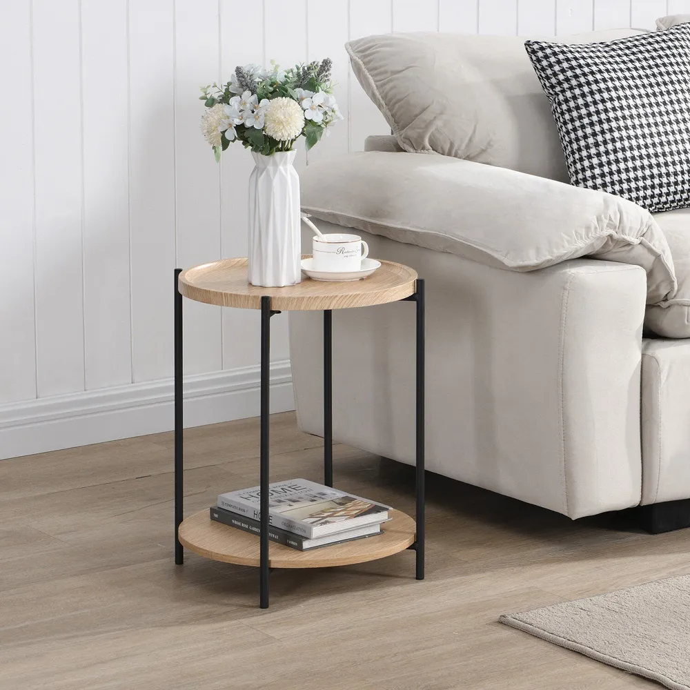 2 Tier Round Side Table - Natural, Wood