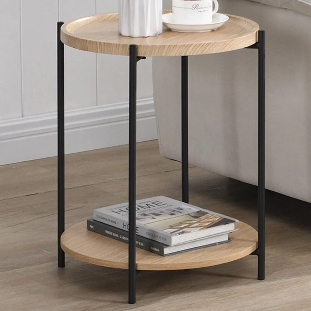 2 Tier Round Side Table - Natural, Wood