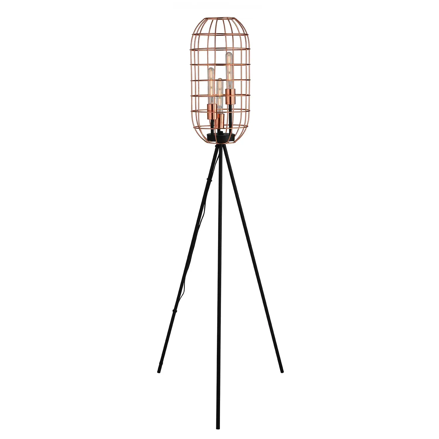 3 Light Tripod Floor Lamp - Copper, Metal