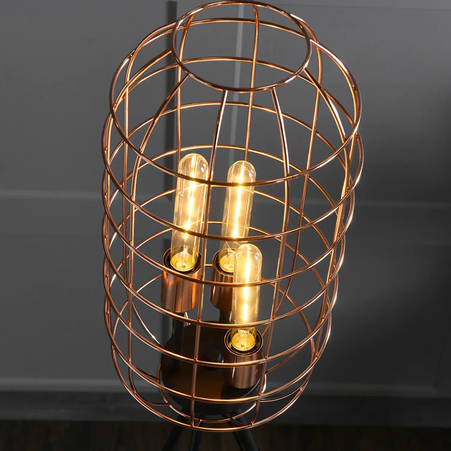 3 Light Tripod Floor Lamp - Copper, Metal