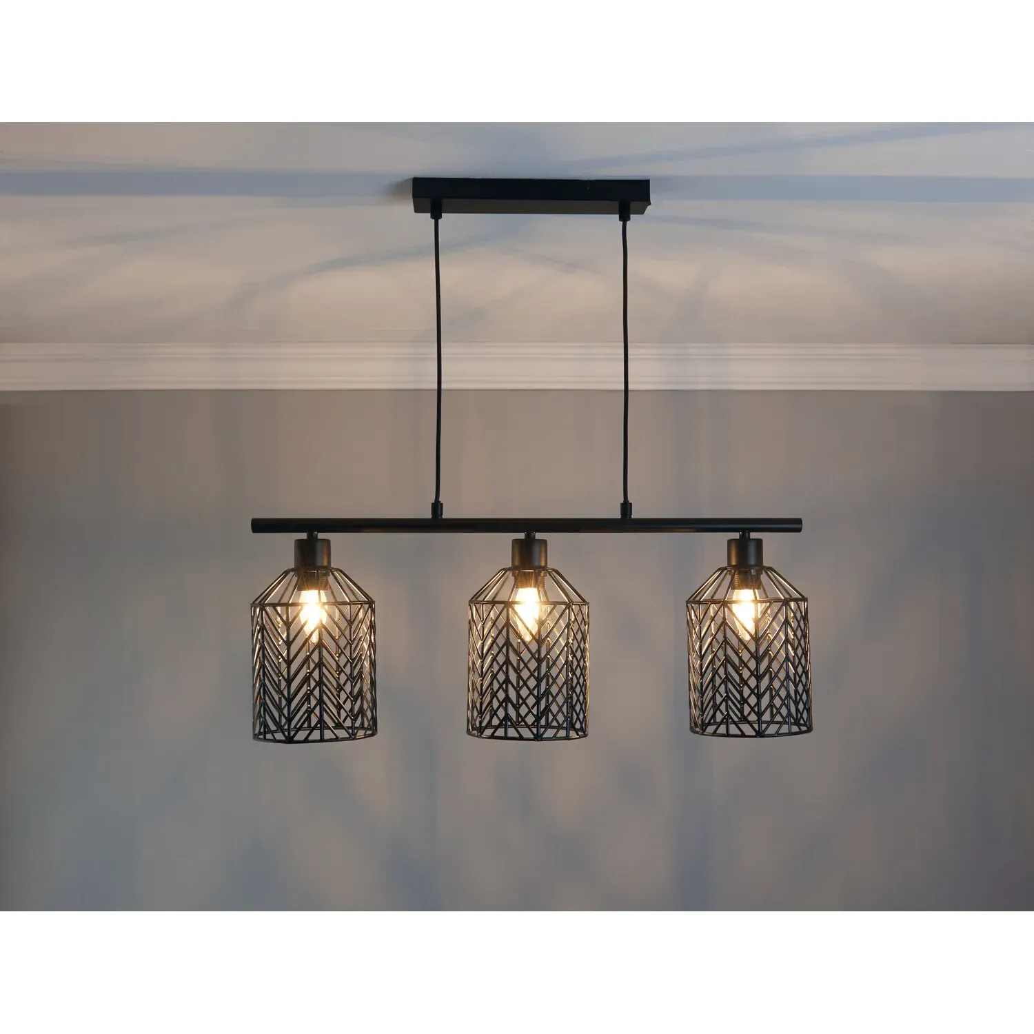 3 Light Weaved Fitting Ceiling Light - Black, Metal