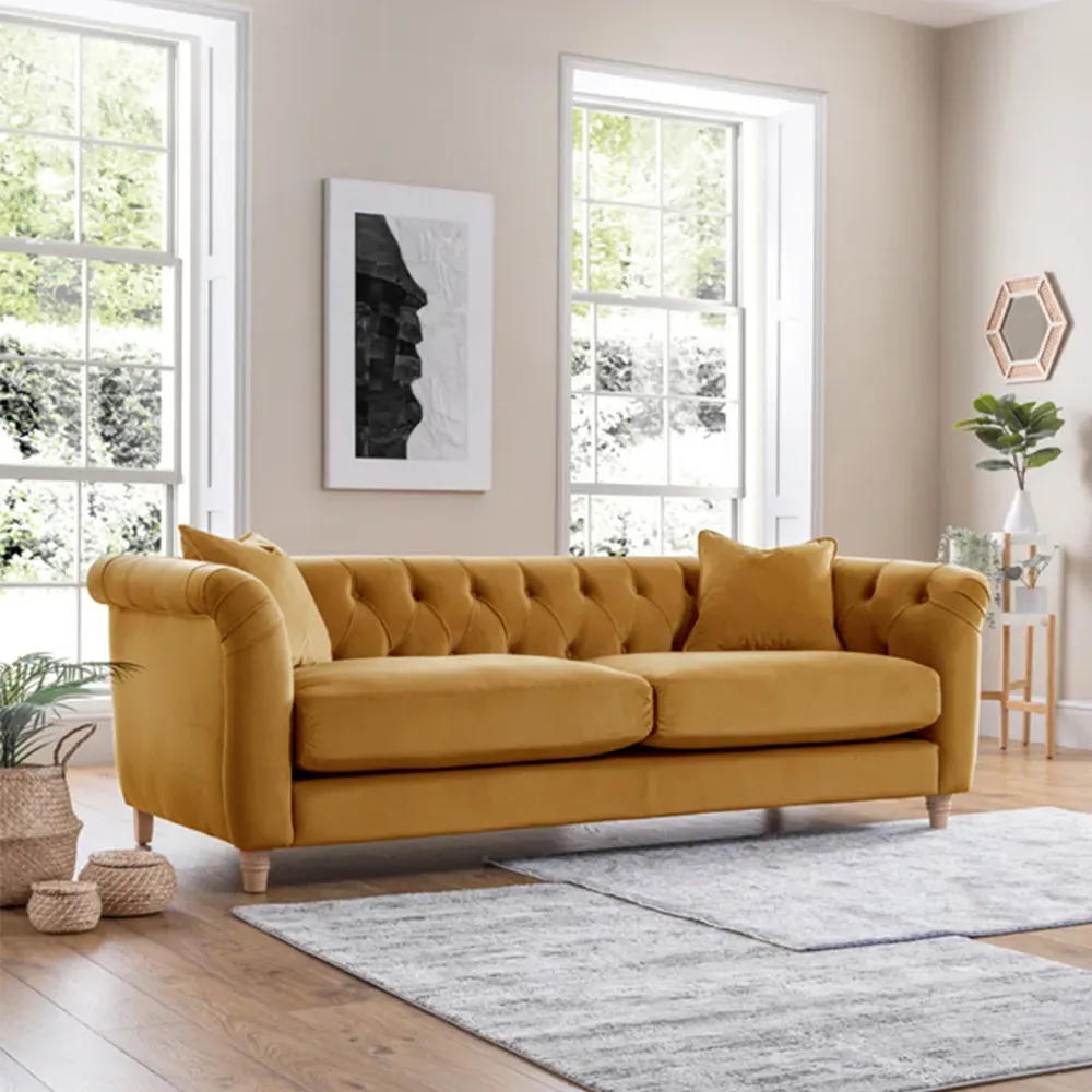 3-Seater Large Sofa - Ochre, Velvet
