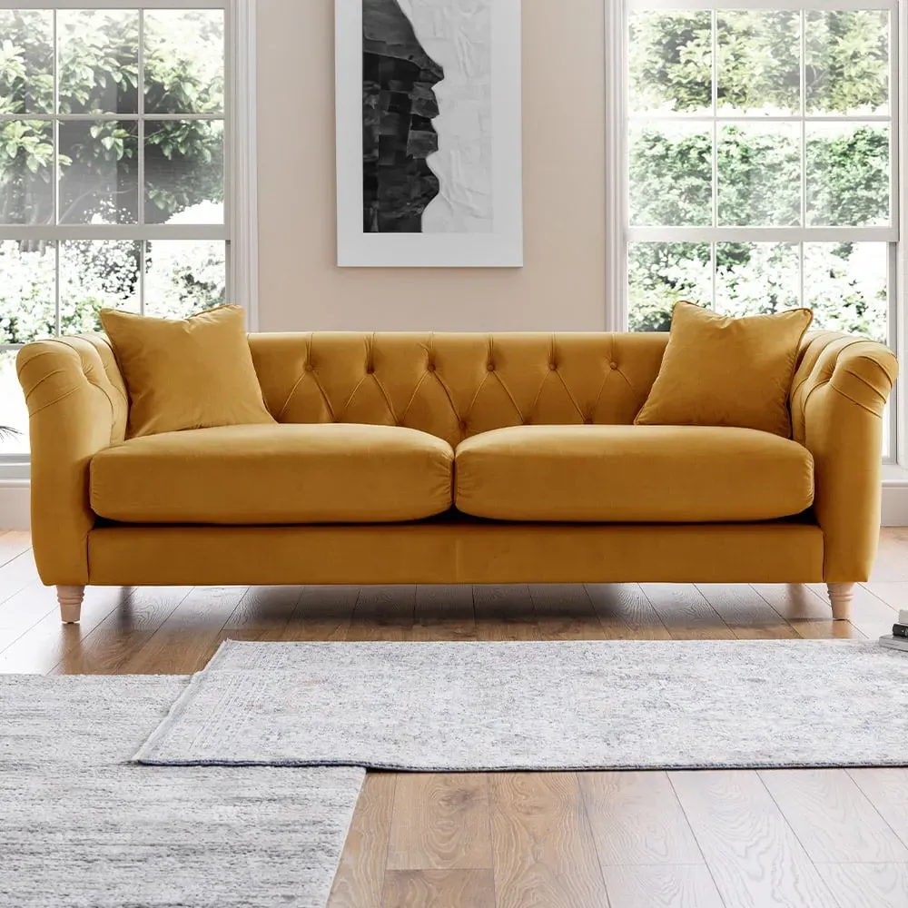 3-Seater Large Sofa - Ochre, Velvet