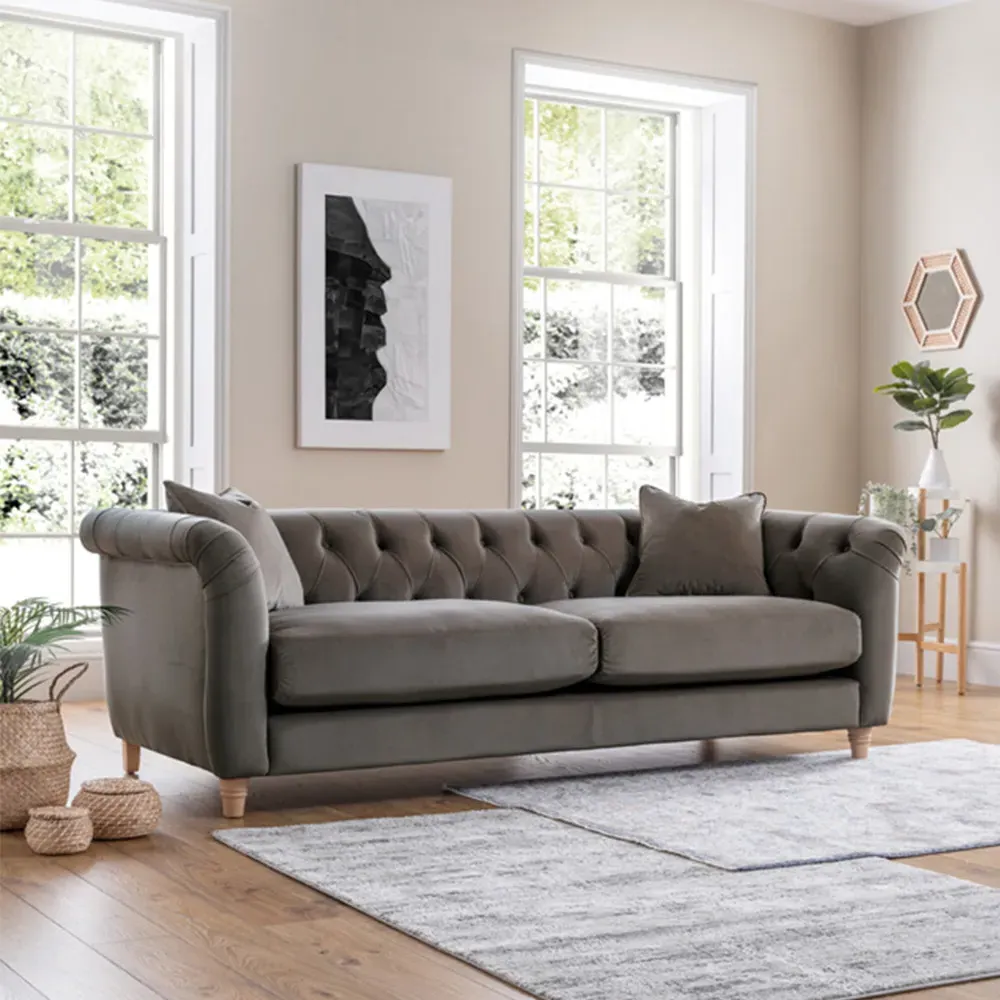 3-Seater Sofa - Mushroom, Velvet