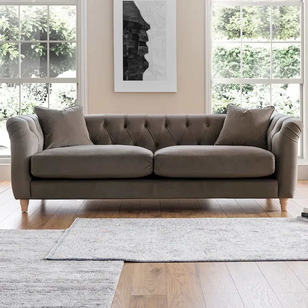 3-Seater Sofa - Mushroom, Velvet