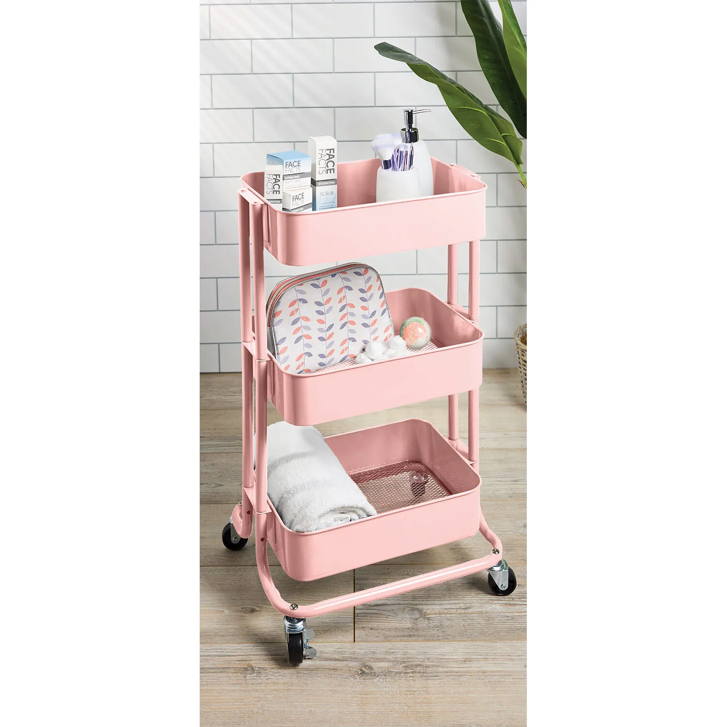 3 Shelf Storage Trolley - Blush, Iron