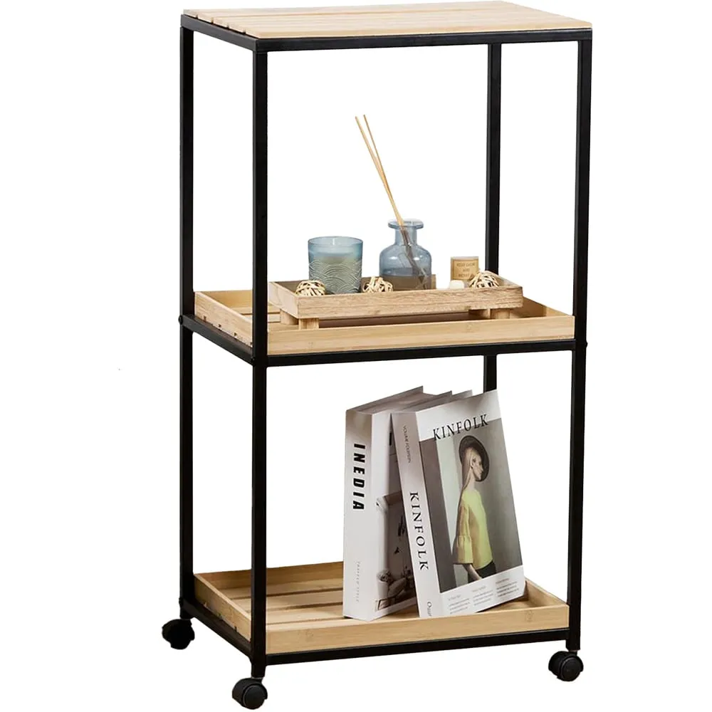 3 Shelf Wooden Trolley - Brown image