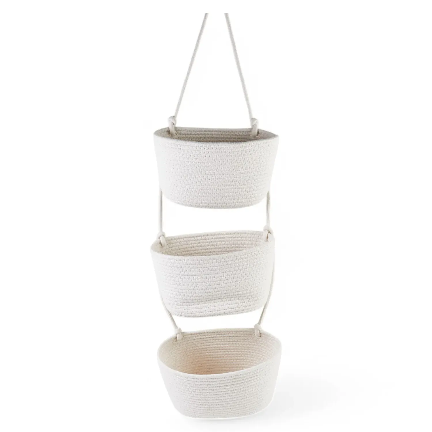 3 Tier Rope Hanging Storage Baskets - White