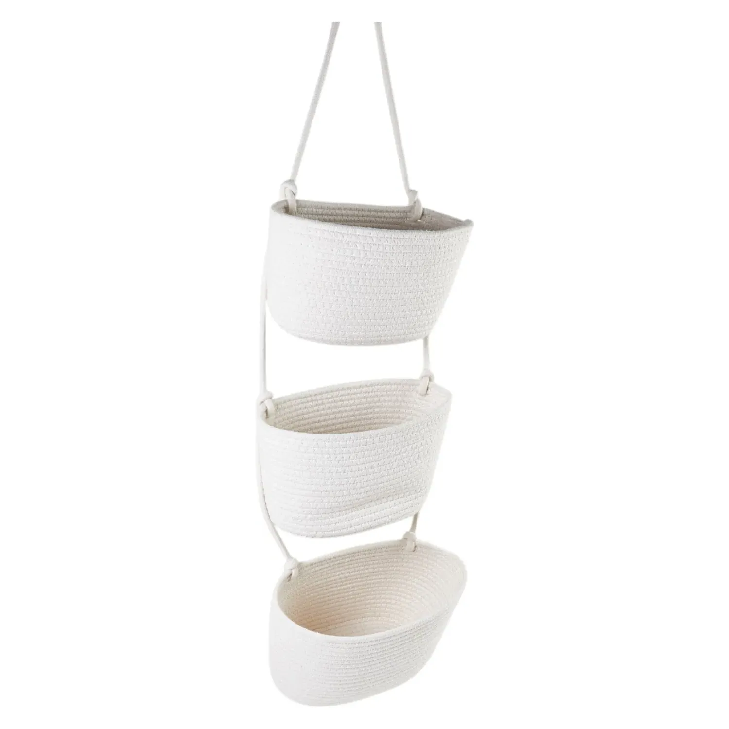 3 Tier Rope Hanging Storage Baskets - White