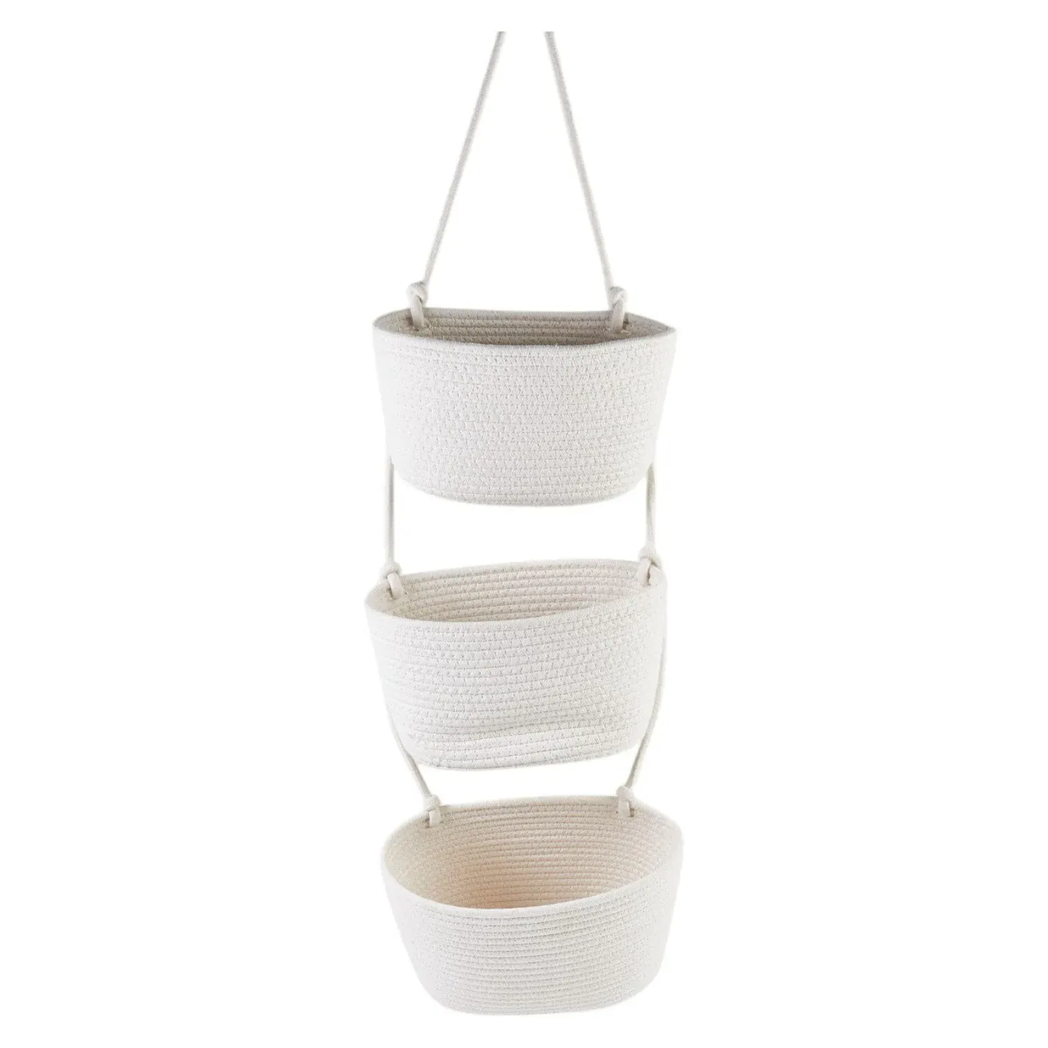 3 Tier Rope Hanging Storage Baskets - White