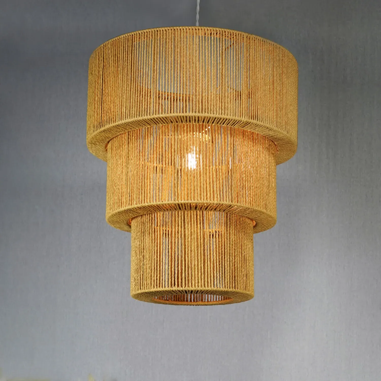 3 Tier Rope Pendant Light Shade - Brown