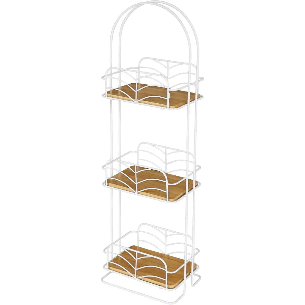 3 Tier Storage Caddy - White, Bamboo