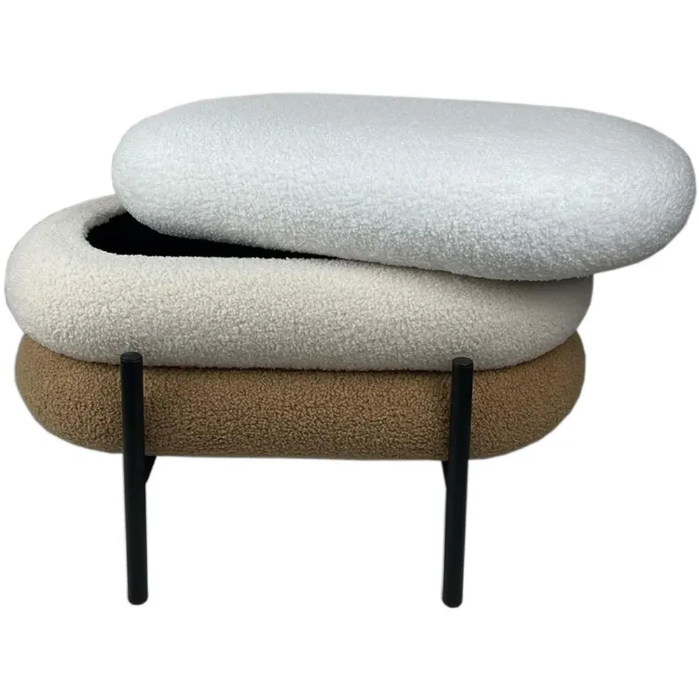 3 Tier Storage Footstool with Storage - Natural, Boucle